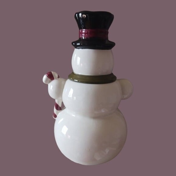 Tabletop unlimited snowman cookie jar white black color 14.5tall×8W - Picture 4 of 9